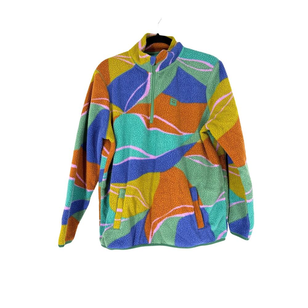 Multi-color Billabong abstract Fleece Pullover Quarter Zip Sweater Women's M